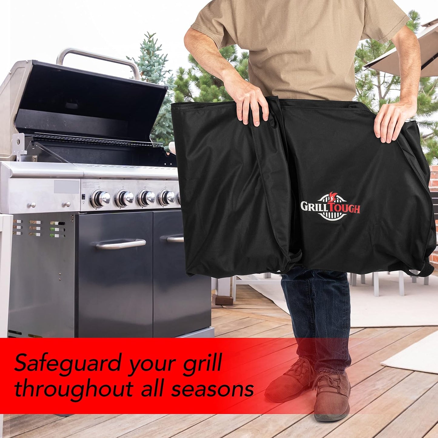 Heavy Duty BBQ Grill Cover for Outdoor Grill, 30 Inch – Waterproof, Weather Resistant, UV & Fade Resistant with Adjustable Straps – Gas Grill Cover for Weber, Genesis, Charbroil, etc. Black