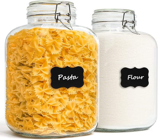 ComSaf 1.1 Gallon (4L) Square Glass Jars 2-Pack - Large Airtight Food Storage Canisters with Clamp Lids for Bulk Flour, Rice, Sugar, Coffee Beans, Fermentation, Pickling, Farmhouse Pantry Organization