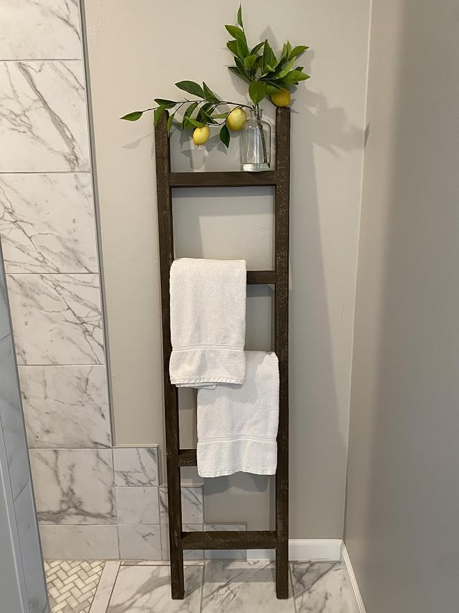 BARNWOODUSA Rustic Farmhouse Decorative Ladder - Our 47 inch Ladder can be Mounted Horizontally or Vertically and is Crafted from Reused Wood No Assembly Required Brown