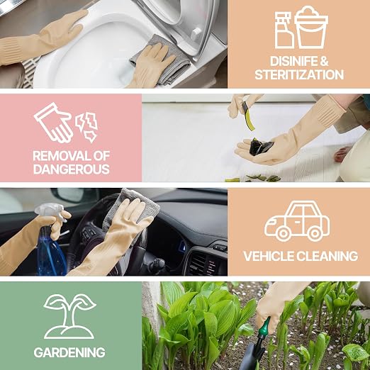 DABOGOSA Mamison 2 Pairs Reusable Waterproof Household Dishwashing Cleaning Rubber Gloves, Non-Slip Kitchen Glove (Ivory, Large (Pack of 2))