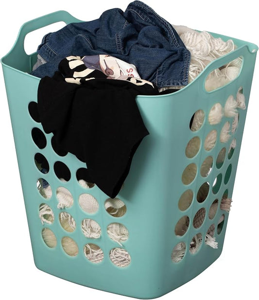 Flexible Plastic Laundry Basket - Square Storage Hamper with Side Handles for Easy Carrying - Versatile Organizer for Laundry, and Household Storage, Green 50 Litter