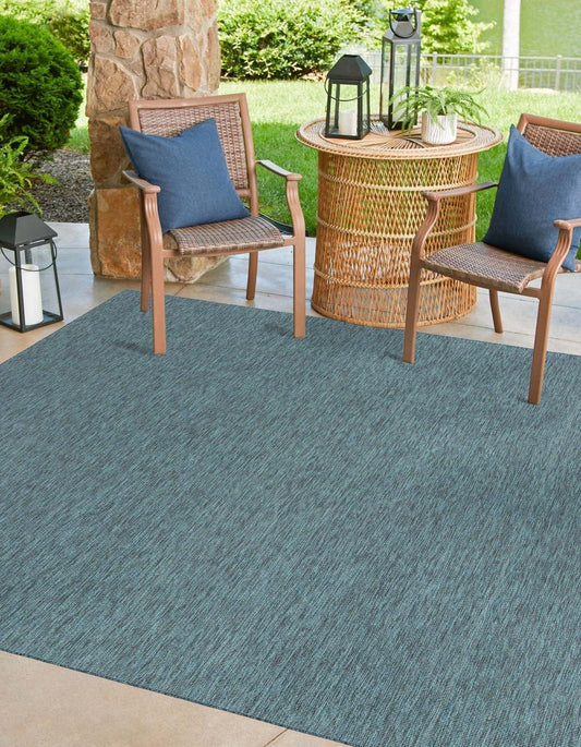 Unique Loom Outdoor Solid Collection Area Rug (5' 3" Square Teal/Navy Blue)