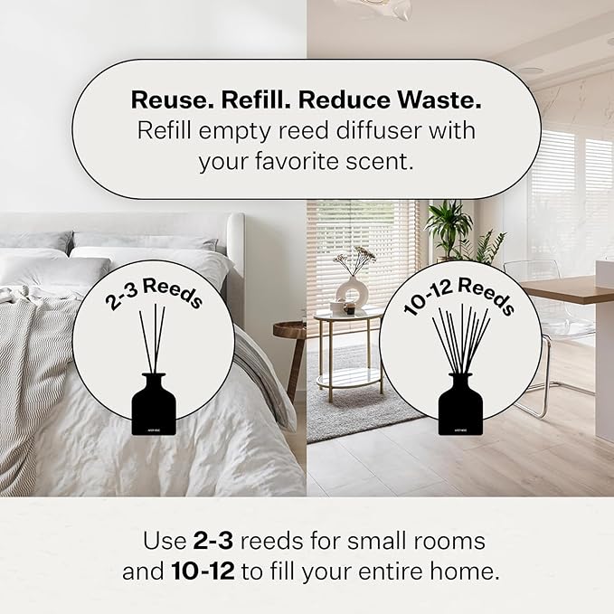 Apotheke Luxury Scented Reed Diffuser for Home, Charcoal Rouge - 6.7 Fl Oz Essential Oil Aromatherapy - 10 Rattan Scent Sticks Room Diffuser - Long-Lasting Fragrance for Bedroom, Home, Bathroom