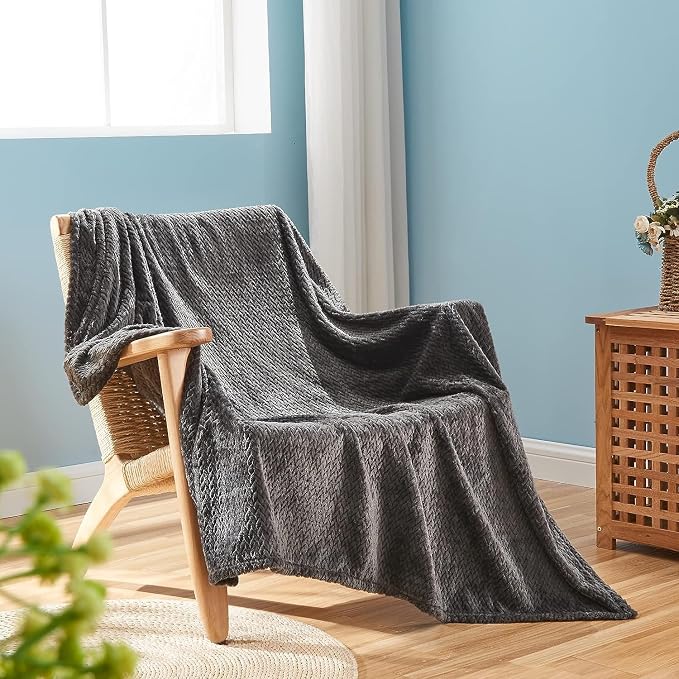 Waffle Knit Textured Throw Blanket Soft for Couch, Sofa, Twin Bed, Kids, Adults, 50” x 60” Chenille Knit Blanket, Boho Throw Blanket for Home Decor 250 GSM (Slate Grey)