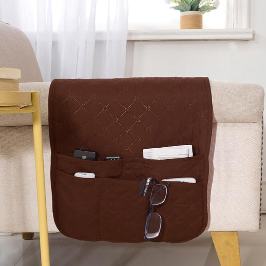 Armchair Caddy for Couch Remote Control Holder Premium Durable Non-slip Sofa Armset Organizer Caddy Storage for Recliner Couch 4 Pocket for Cell Phone Magazine 35"x13" Chocolate 1 Piece
