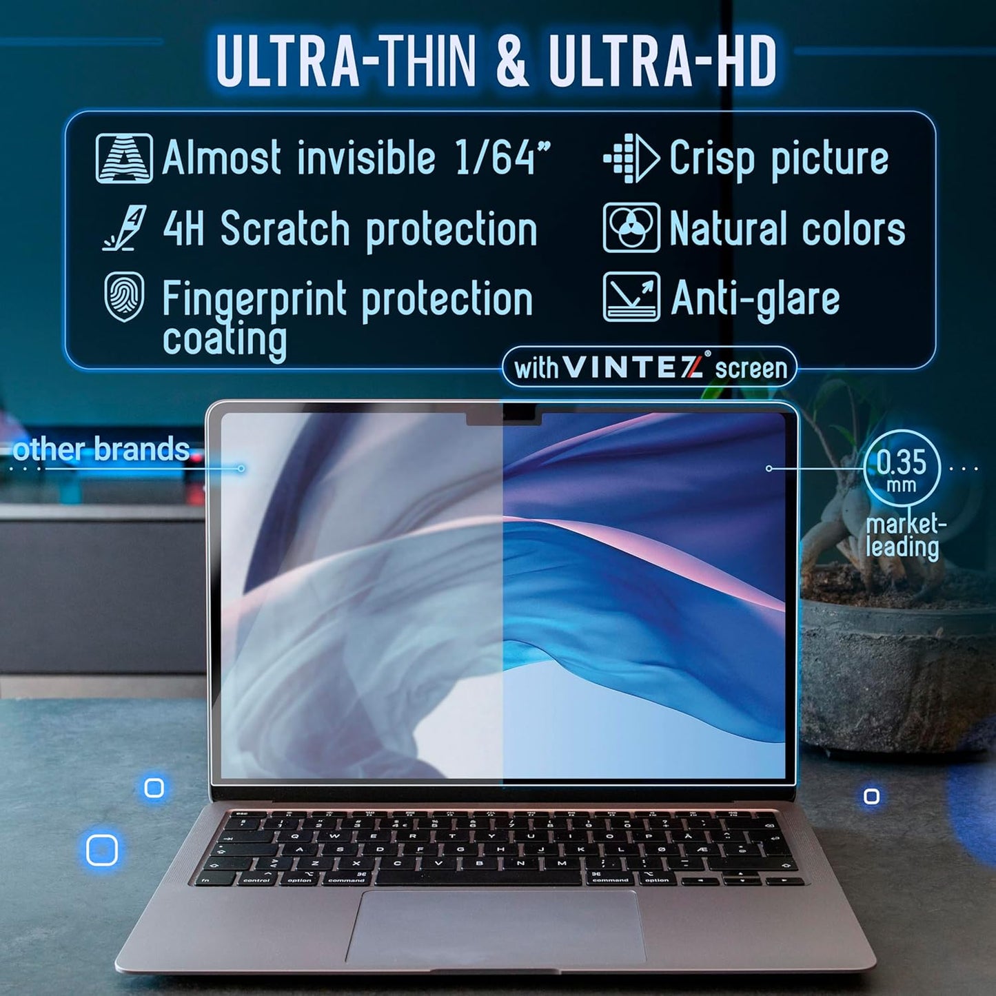 VINTEZ Magnetic Blue Light Screen Protector Compatible With MacBook Air 14" 2021, 2022, 2023, 2024, M1, M2, M3, M4 Anti Blue Light Blocking Filter for Laptop