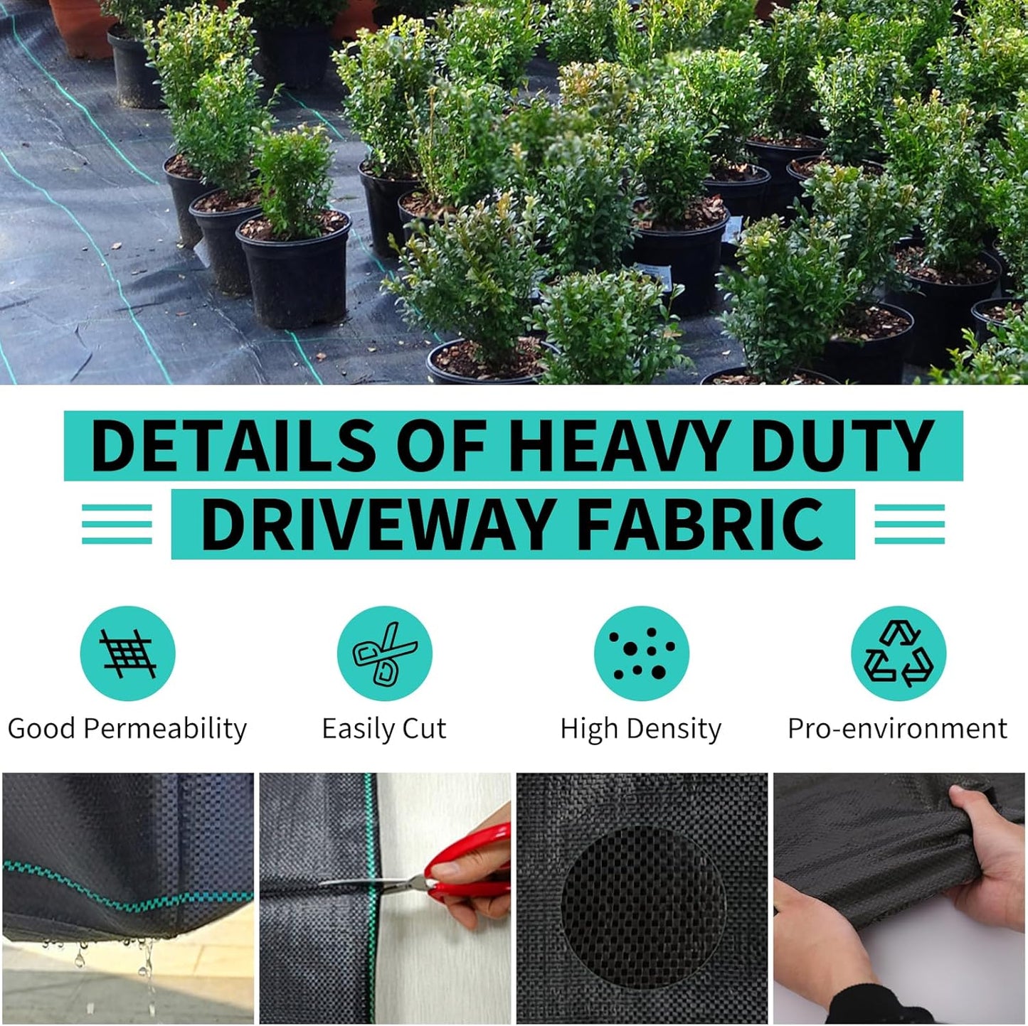 4ftx300ft Heavy Duty Weed Barrier Landscape Fabric – Durable Woven Driveway Garden Cloth for Weed Control, Ground Cover, Landscaping – Long-Lasting Geotextile Fabric – 3.2oz