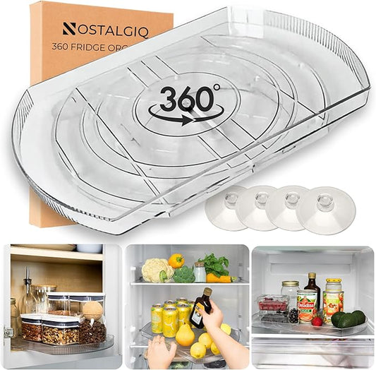 NOSTA Home Rotating Lazy Susan for Refrigerator - Square Lazy Susan - Refrigerator Lazy Susan Organizer - Rotating Fridge Organizer - Large (16.5x11)