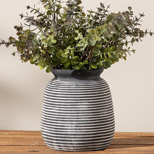Ceramic Rustic Vase, Small Flower Farmhouse Vases Home Decor, 6“ Short Pottery Decorative Pampas Vase for Table Living Room Entryway Mantel Bookshelf Bedroom Bathroom Kitchen-Black