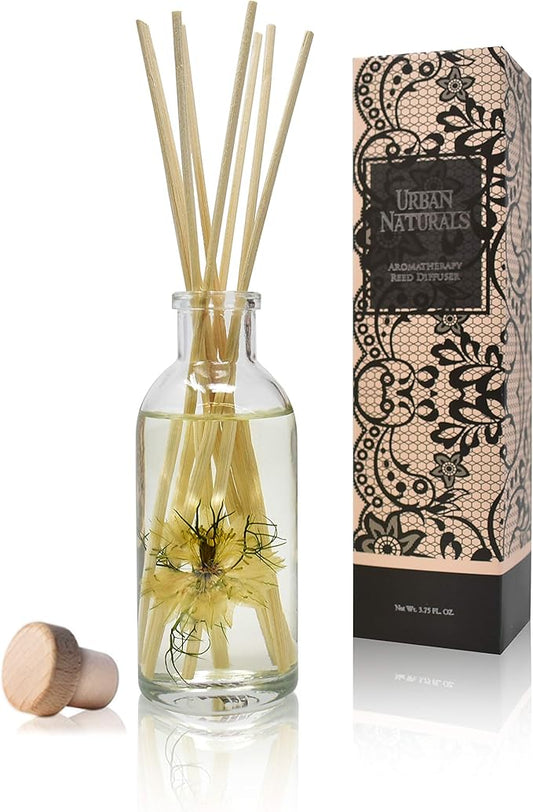 Urban Naturals Tobacco & Vanilla Reed Diffuser Scented Sticks Set | Tobacco Leaf, Bergamot, Vetiver, Bourbon and Vanilla Bean Scented Oils | Decorated with Natural Flowers | Made in the USA