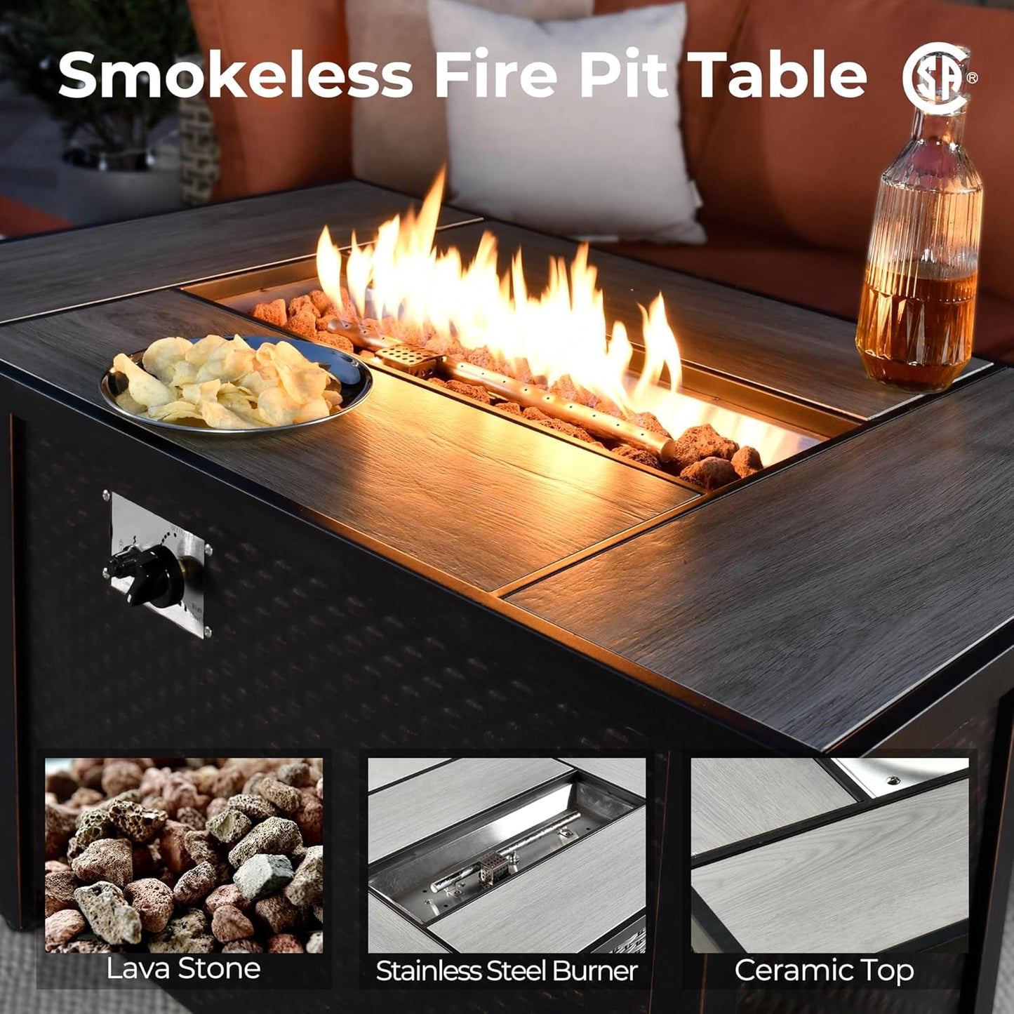 HOOOWOOO Outdoor Sectional Patio Furniture Set with Fire Pit Table,10 Pieces Wicker Conversation Sets L Shaped Couch,Extra Deep Out Door Sofa Outside Furniture with Swivel Chairs,Black
