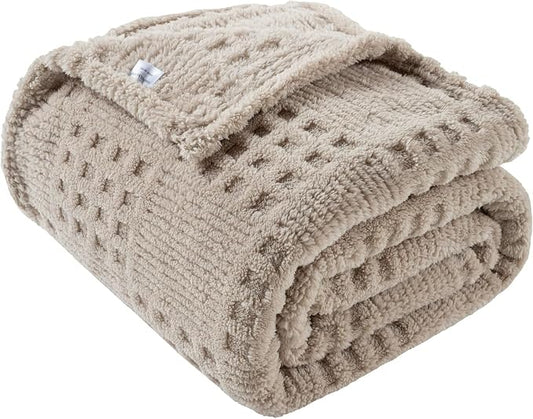 90x90 Inch Brown Waffle Queen Blanket - Soft & Fluffy Fleece, Neutral Tan Color, Cute & Aesthetic, Perfect for Sofa, Couch, Bed, Living Room & Bedroom, All-Season Use, Plush & Cozy Decorative Blanket
