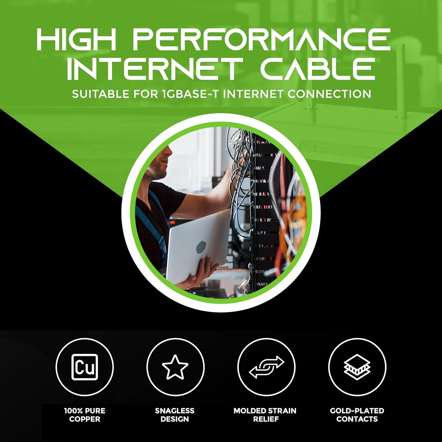 GEARIT 24-Pack, Cat5e Ethernet Patch Cable 3 Feet - Snagless RJ45 Computer LAN Network Cord, Black