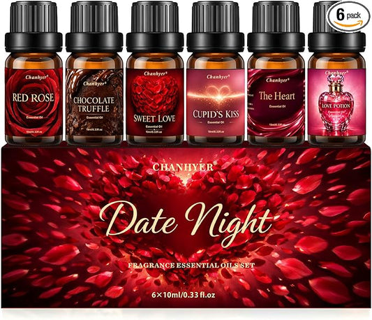 Premium Fragrance Oil Set for a Date Night 6x10ml-Red Rose,Chocolate Truffle,Sweet Love,Love Potion,Cupid's Kiss,The Heart-for Diffusers,Candle&Soap Making,&Aromatherapy