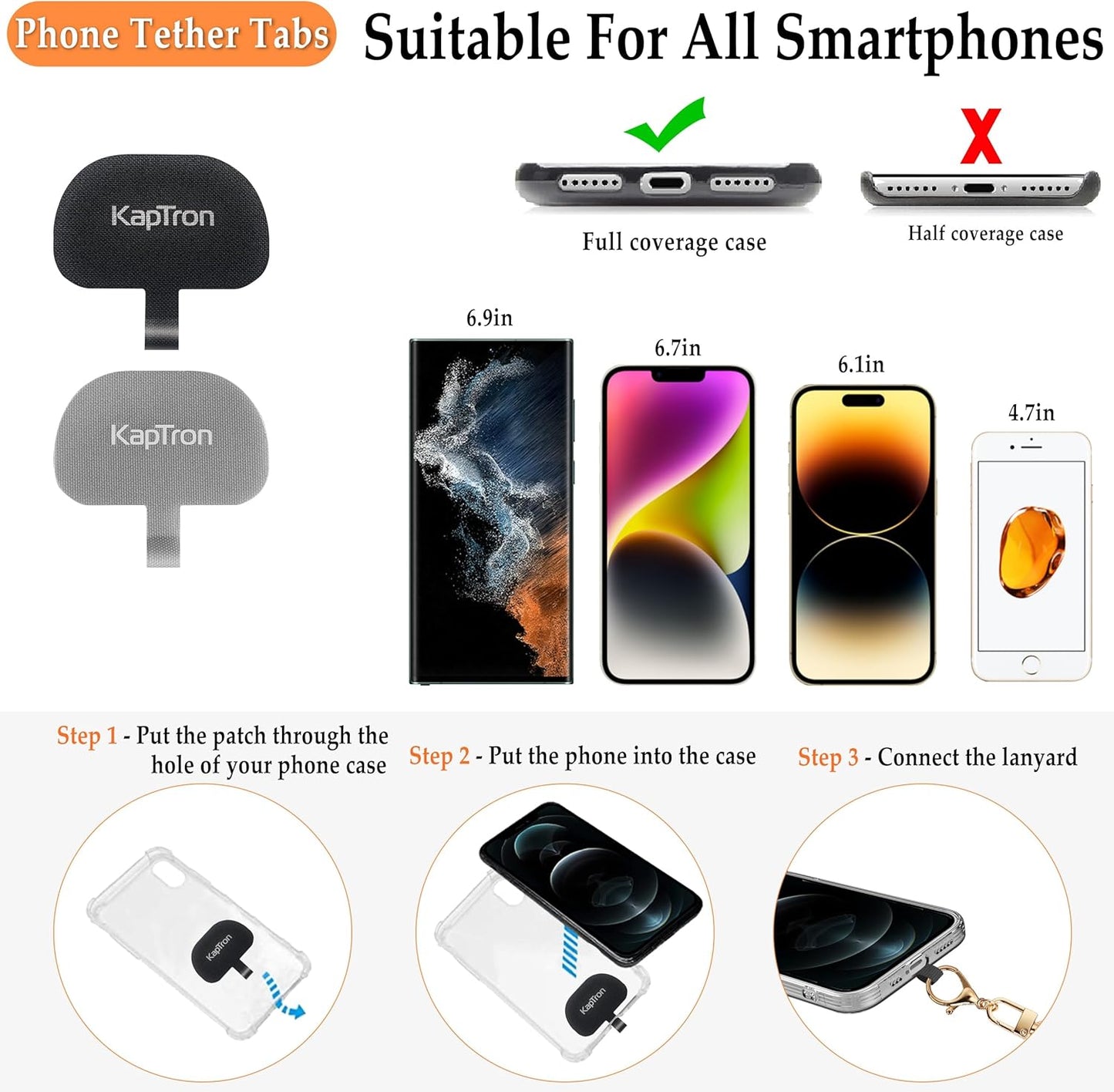 Kaptron Universal Phone Lanyard with Wrist Strap, Adjustable Crossbody Cell Phone Lanyard and Wrist Strap with Phone Tethers