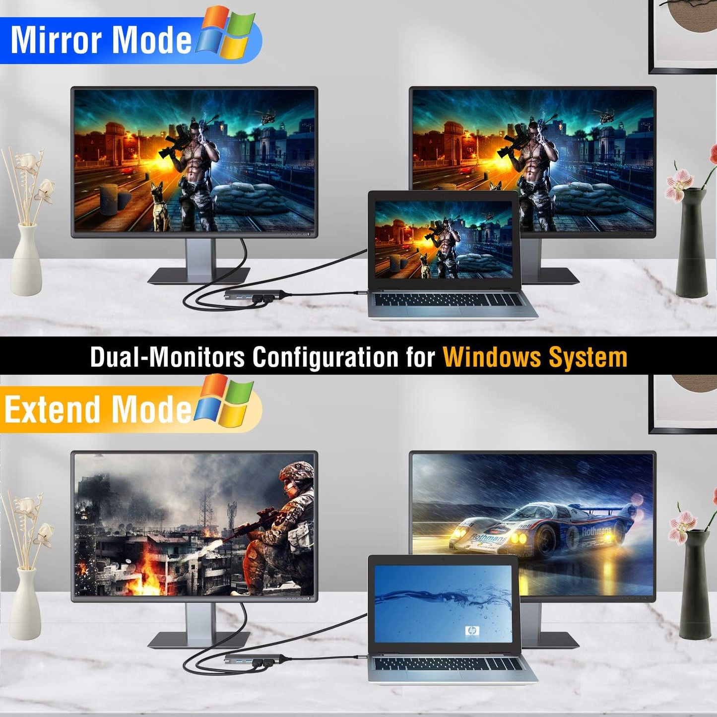 USB C Docking Station Dual Monitor, 7-in-1 Laptop Dock with 2 HDMI,100W PD, USB 3.0, SD/TF Card Reader Ports, Laptop Docking Station for Dell, HP, Lenovo, Surface and More