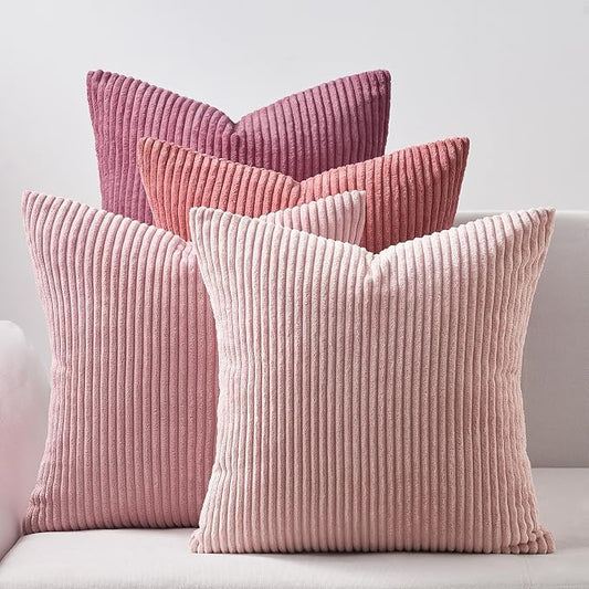 Topfinel Pink Throw Pillows Covers 20x20 Inch Set of 4,Farmhouse Corduroy Decorative Cushion Case,Valentine's Day Pillow Case for Bedroom Couch Sofa Living Room,Spring Home Decor