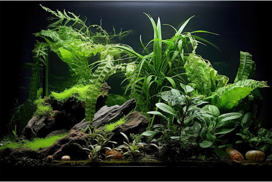 Aquarium Background Freshwater Green Plants Terrarium Background Aquatic Underwater Sea Grass Tank Background Wood Root Rock with Moss Jungle Style Fish Tank Background Poster Wallpaper 24x16in