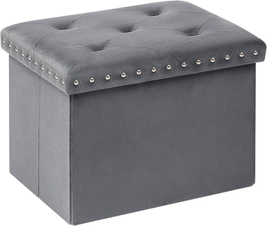 B FSOBEIIALEO Storage Ottoman Cube Folding Tufted Ottomans, Storage Boxes Footrest for Bedroom, Luxury Velvet Fabric 16.5 * 12.6 * 12.6 Inches Grey
