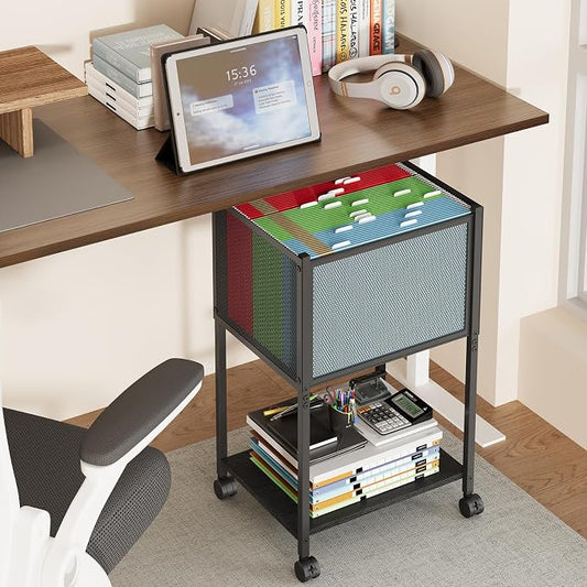 Sbanmao Letter/Legal Rolling File Cart, Narrow Mobile File Cabinet with Wheels Hanging Files, Metal Hanging File Folder Cart File Organizer Under Desk Storage for Home Office, Black