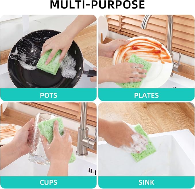 JOYMOOP Dish Sponge Scrubber, Cellulose Sponges Kitchen for Non-Scratch Washing Dishes, Household Cleaning Scrub Natural Sponge, Pack of 12 Colorful Sponges