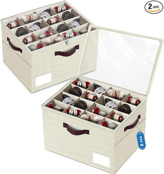 2 Pack Large Shoe Organizer for Closet, Adjustable Dividers Shoe Storage Bins Boxes, Foldable Shoe Holder Cube Containers with Clear Cover for Men’s Shoes, High Heel,Sneaker,Slippers,Boots(Beige)