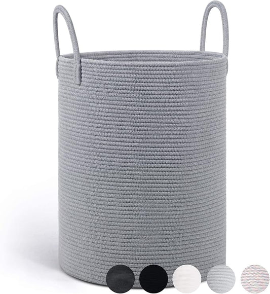 Goodpick Tall Grey Laundry Basket 15 x 20 inches, Kids Laundry Hamper for Clothes Toys Towel, Blanket Dirty Laundry Basket Living Room, 58L