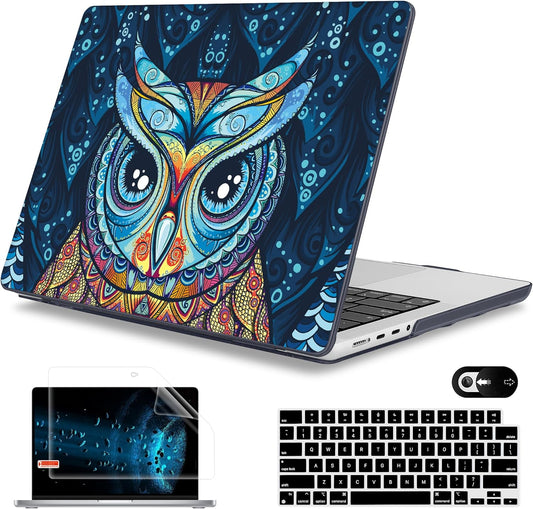 Mektron Case for MacBook Pro 16" M4 A3403 A3186 M3 A2991 M2 A2780 M1 A2485 (2021/2023/2024) Pro/Max with Touch ID, Hard Shell Plastic Laptop Cover Keyboard Cover Screen Protector, Owl