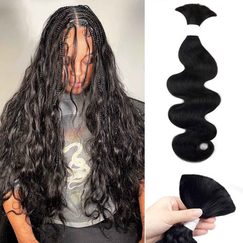 Liqusee Human Braiding Hair 100g One Bundle/Pack 24 Inch Natural Black Body Wave Curly Bulk Human Hair for Braiding No Weft 100% Unprocessed Brazilian Human Hair Braiding Hair for Boho Braids