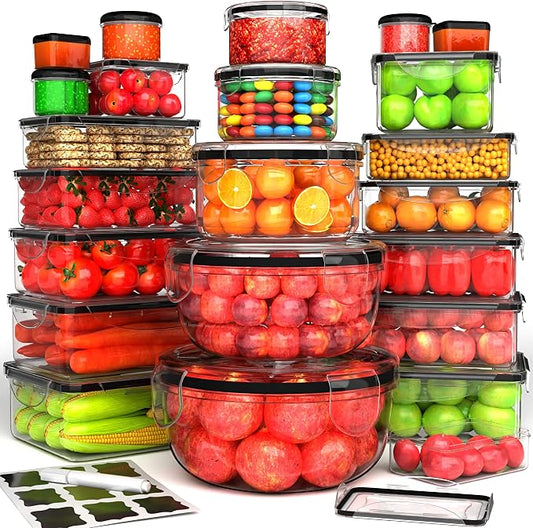 44 Pcs Food Storage Containers with Lids Airtight- (22 Stackable Boxes-22 Lids) Plastic Meal Prep Container for Pantry Kitchen Organization, Microwave, Dishwasher, Freezer Safe -100% Leak Proof