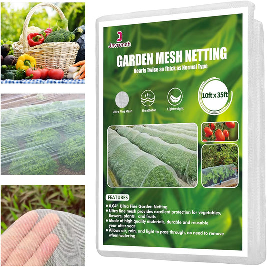 Garden Netting, Jevrench Durable Ultra Fine Garden Netting, Garden Plant Cover Row Cover Makes Plants, Vegetables, Fruits, and Flowers Grow Better (10ft x 35ft)