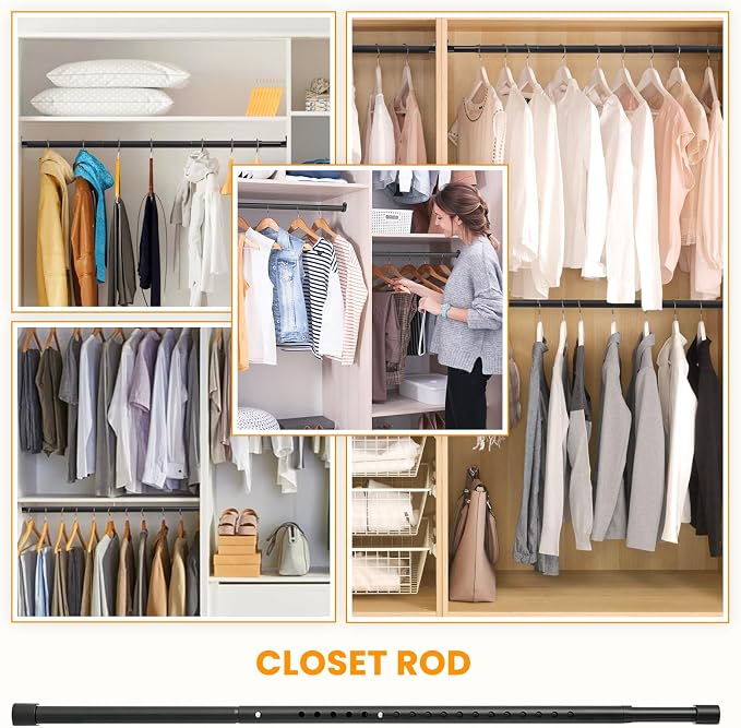 Oval Closet Rod for Hanging Clothes Adjustable Closet Rods 18 to 40 Inch Heavy Duty Black Poles Bar Closet Rod Expandable for Wardrobes Laundry RV