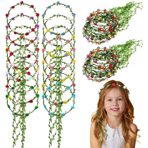 Karenhi 100 Pcs Assorted Colored Flower Crown Bohemian Floral Garland Headbands for Women Green Leaves Garland Headpiece for Girls