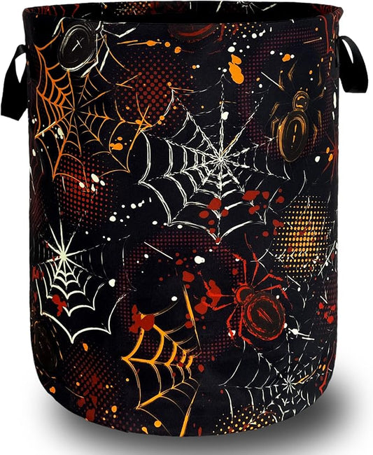 Colorful Spider Web Laundry Basket Foldable Oxford Cloth Halloween Laundry Hamper With Handle Clothes Storage Organizer Basket 18.9"x16.5" Storage Bag For Laundry Room/Bathroom/Bedroom/Dormitories