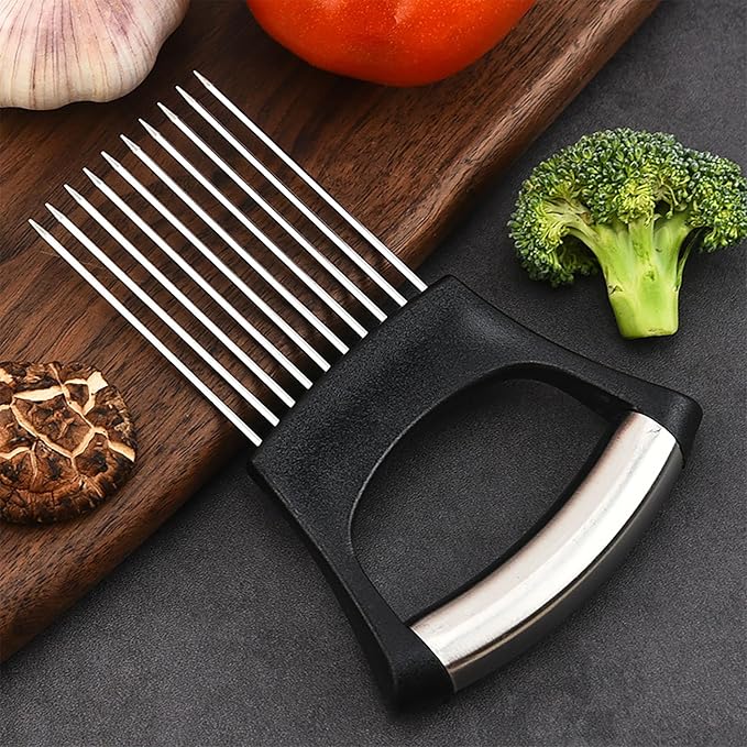 1Pc Onion Holder for Slicing, Onion Cutter for Slicing and Storage Onions, Tomato, Lemon, Eggs and Vegetables, Stainless Steel Onion Holder, Onion Slicer