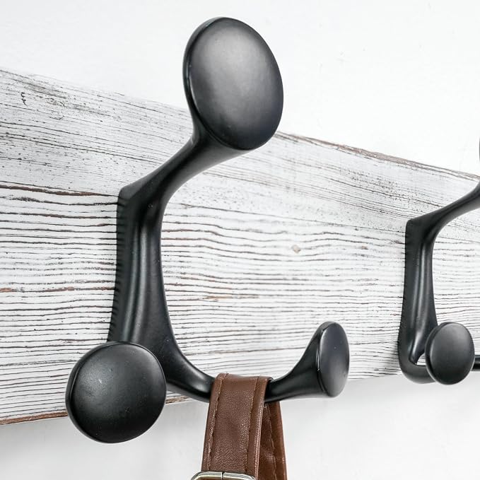 SKOLOO 36-Inch Wood Coat Rack Wall Mount with 6 Triple Hooks - Ideal for Family Entrances, Classrooms, and Pet Supplies Storage - Distressed White Wash, Pack of 2