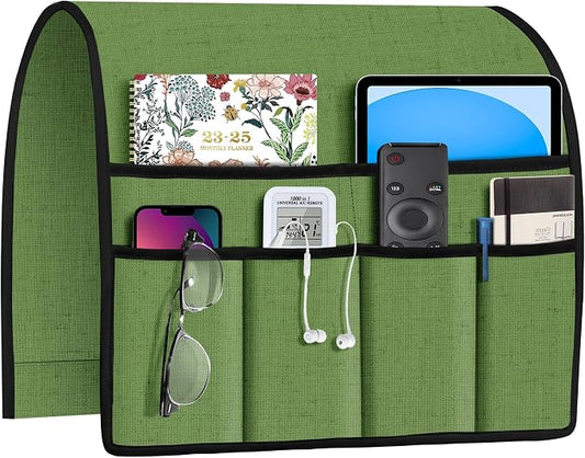 Joywell Armrest Organizer Remote Holder for Recliner Armchair Caddy Couch Sofa Arm Chair Caddie with 6 Pocket Storage for Magazine, iPad, Phone, Piquant Green