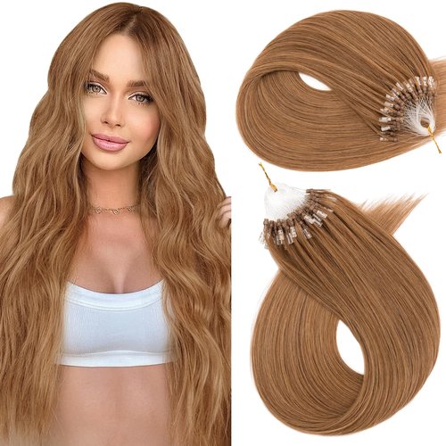 Hairro Microlink Human Hair Extensions For Women Micro Loop Micro Beads Real Hair Pre Bonded Cold Fusion Keratin Stick Micro Ring Hairpieces 20 inch 50g 100 Strands #06 Light Brown