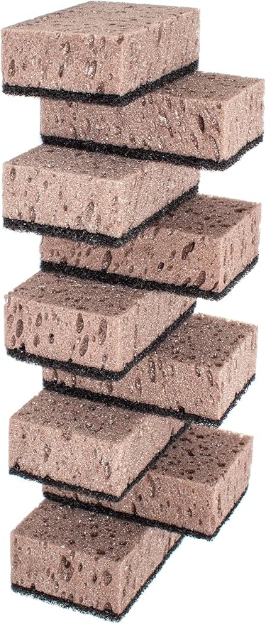 Taupe Multi Use Scrub Sponges. Made in Europe. 9 Pack, 4.3x2.8x1.4 inches. Best Odorless Durable Brown Heavy Duty Scrubber for Kitchen and Household Cleaning