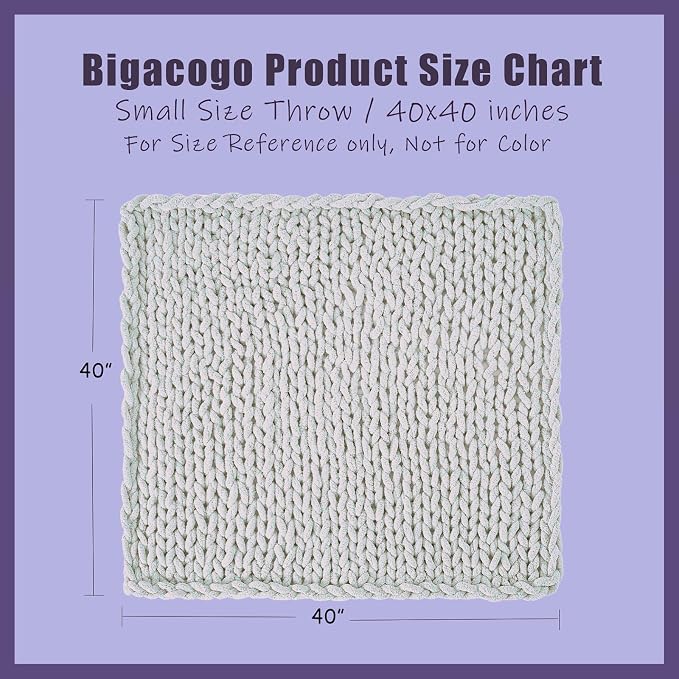 Bigacogo Chunky Knit Throw Blanket for Couch, 40x40 inches, 100% Hand Knitted with Thick Jumbo Chenille Yarn, Cozy Soft Large Rope Knot Cable Crochet Blankets for Sofa Bed Living Room, Iron Gray