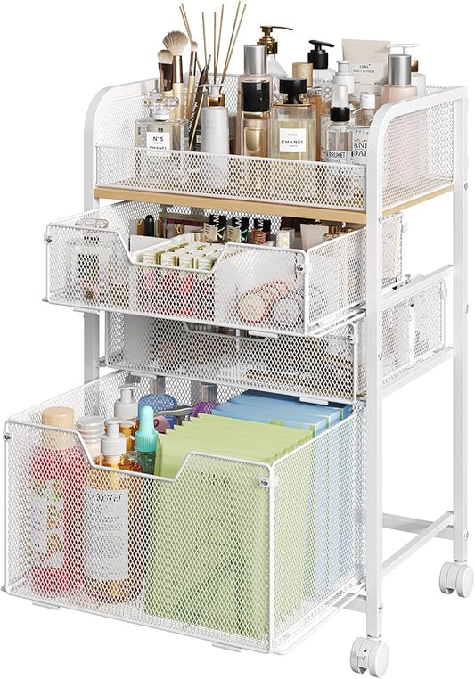 Hongtamoya Makeup Organizer Cart with Drawers, Floor Skincare Organizers Make Up Organizers Vanity Organizer Cosmetic Display Cases Holder for Skin Care Perfume Nail Polish Brush Hair Tool, White