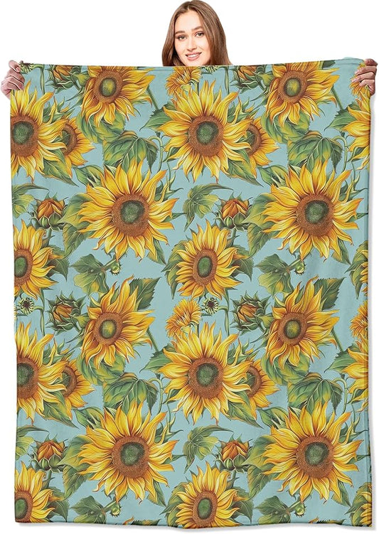 Sunflower Blanket,Vintage Yellow Floral Aesthetic Throw Blankets,Gifts for Women & Flower Lovers,Lightweight Soft Fleece,for Picnic Sofa Couch Bed Room Travel,Birthday Decor,50x60in