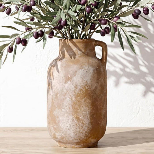 Ceramic Flower Vase, 9.3in Farmhouse Table Rustic Vases, Small Flower Terracotta Vases for Home Decor, Living Room,Table, Handcrafted (Terracotta)