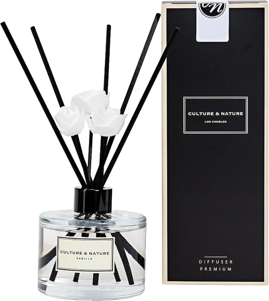 CULTURE & NATURE Reed Diffuser Set 6.7oz (200ml) Vanilla Scented Diffuser with Sticks Home Fragrance Reed Diffuser for Bathroom Shelf Decor