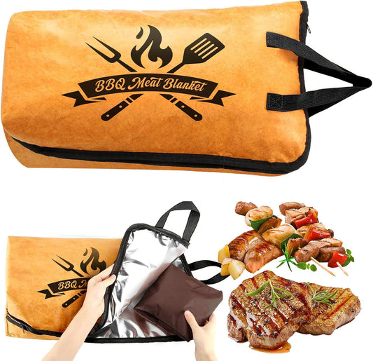 BBQ Blanket for Resting Meat, 22 in Smoker Meat Resting Blanket, Reusable Insulated Waterproof BBQ Accessories Resting Bag with Wide Mouth for Large Brisket/Beef/Pork Ribs - Gift for Men