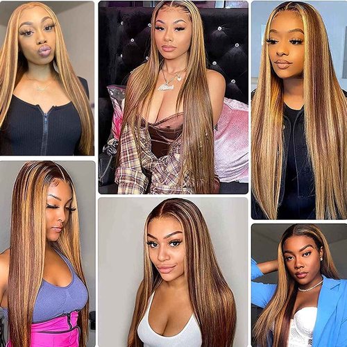 Habiliana Bundles Human Hair 22 24 26 Inch Straight Wave P4/27 Human Hair Bundles 11A Unprocessed Brazilian Virgin Quick Weave Hair Extensions for Black Women