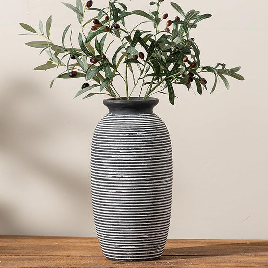 Ceramic Rustic Vase, Large Flower Farmhouse Vases Home Decor, 12.5" Tall Pottery Decorative Pampas Vase for Table Living Room Entryway Mantel Bookshelf Bedroom Bathroom Kitchen-Black