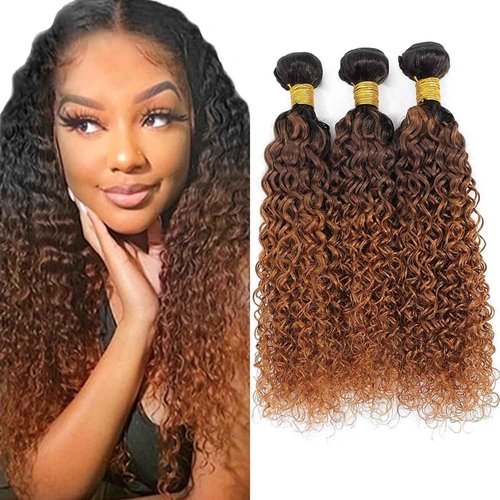 Giginger Bundles Human Hair T1B/4/30 Omber Jerry Curly Human Hair Bundles 26 28 30 Inch Omber Black Chocolate Light Brown Unprocessed Quick Weave Soft Sewn In Hair Extensions for Black Women