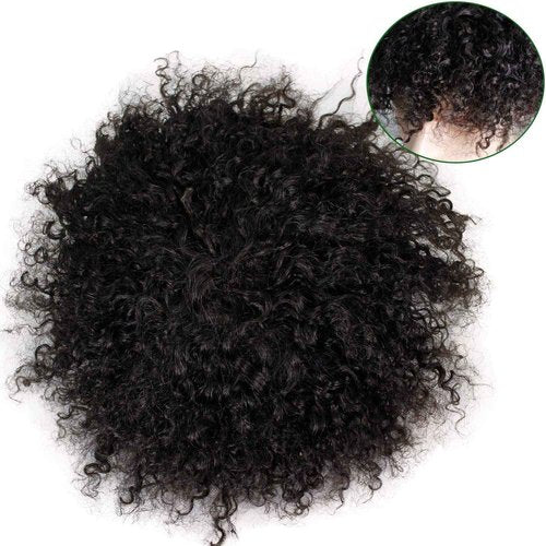 Dreambeauty Men's Toupee 100% Remy Human Hair Natural Black Color Curly Toupee for Men Thin Skin Mono Net with PU around Hair Replacement System Hairpieces for Men (10x8 Inch)