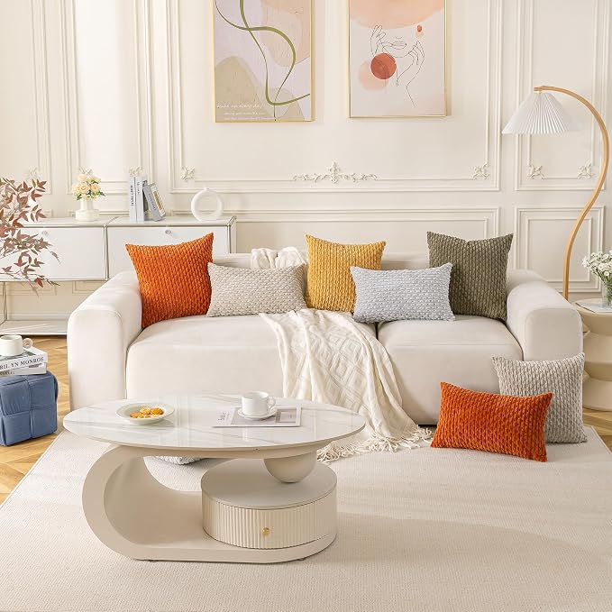 Set of 4 Beige Brown Coffee Decorative Throw Pillow Covers 20x20 Inch Corduroy Pillow Covers for Bed Couch Sofa Living Room Soft Square Cushion Cases